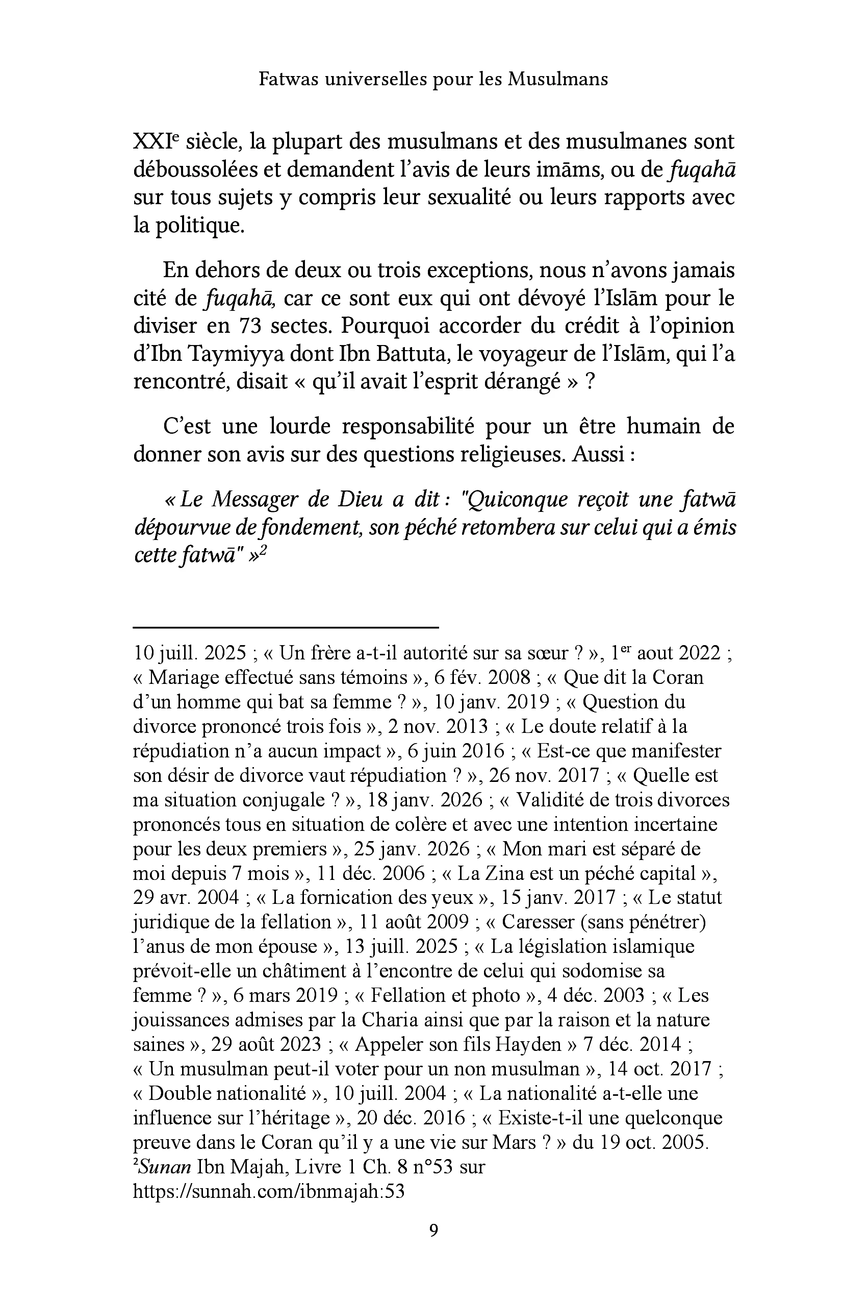 Fatwas universelles pour les Musulmans et les Musulmanes du XXIe siècle - Image 6